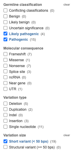 ClinVar criteria