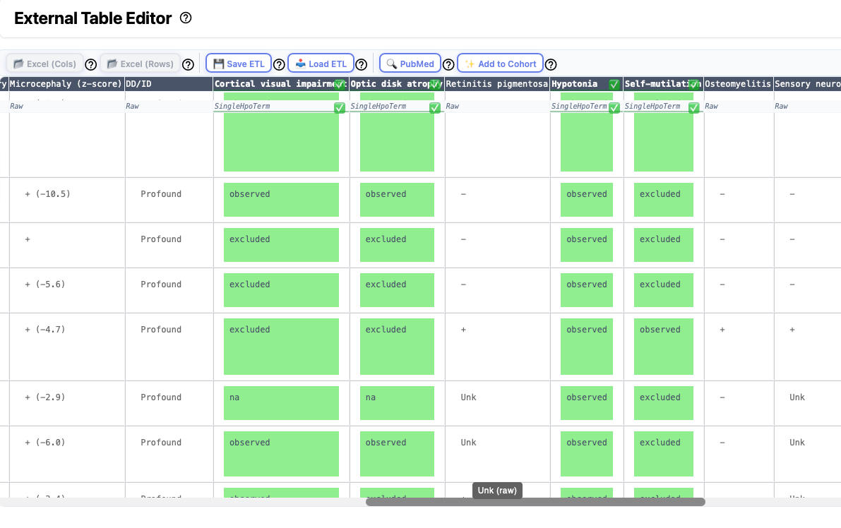 External table editor